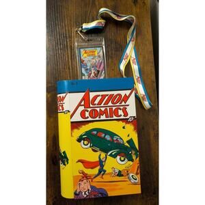 DC Comics ACTION COMICS 90th Anniversary AMC Popcorn Bucket Tin & Lanyard BUNDLE